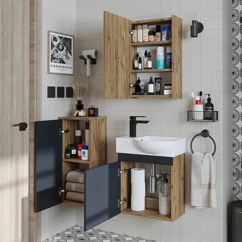 Roomart Badmöbel-Set PUNTO, 46 cm, schmales Gäste-WC-Set mit Spiegelschrank, in 4 Farben
