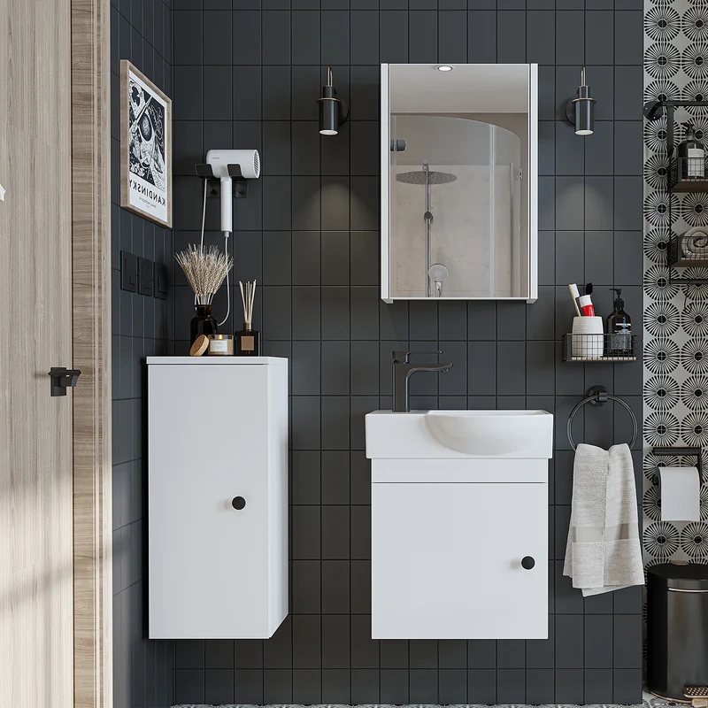 Roomart Badmöbel-Set PUNTO, 46 cm, schmales Gäste-WC-Set mit Spiegelschrank, in 4 Farben
