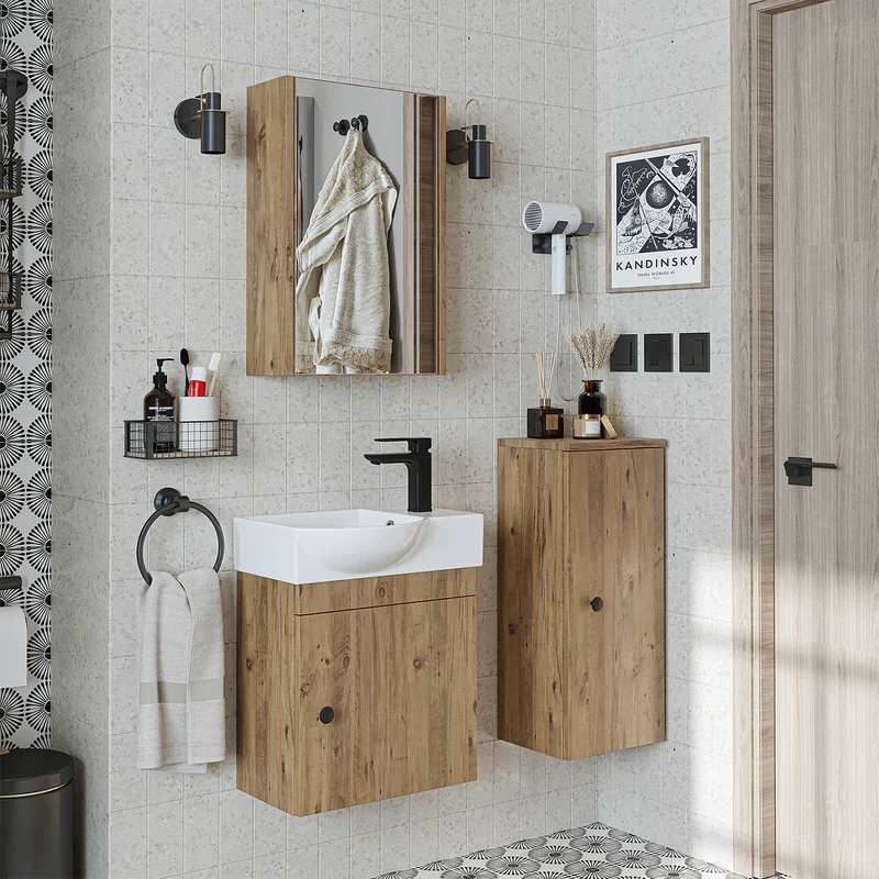 Roomart Badmöbel-Set PUNTO, 46 cm, schmales Gäste-WC-Set mit Spiegelschrank, in 4 Farben