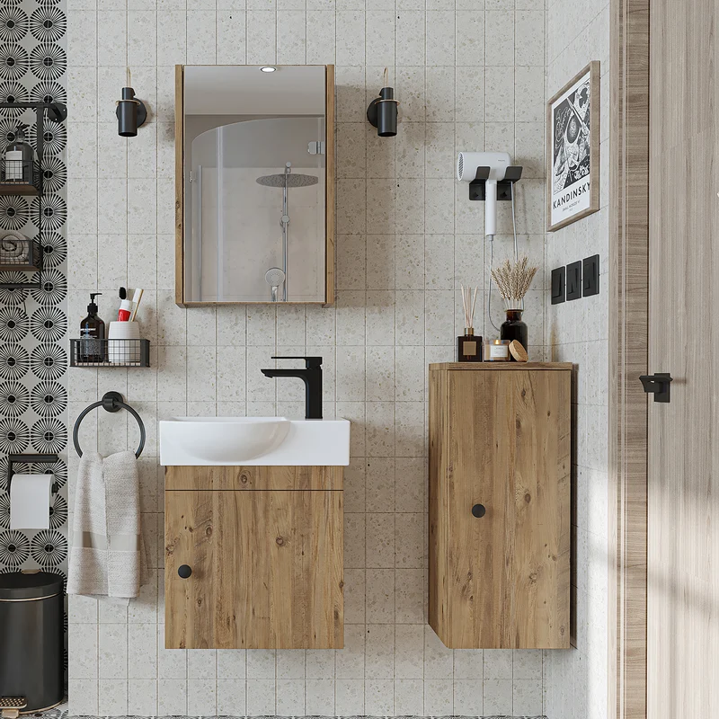 Roomart Badmöbel-Set PUNTO, 46 cm, schmales Gäste-WC-Set mit Spiegelschrank, in 4 Farben