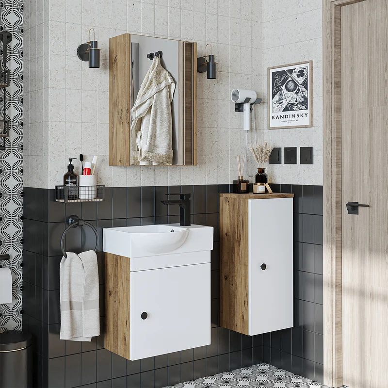 Roomart Badmöbel-Set PUNTO, 46 cm, schmales Gäste-WC-Set mit Spiegelschrank, in 4 Farben