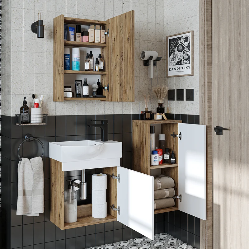 Roomart Badmöbel-Set PUNTO, 46 cm, schmales Gäste-WC-Set mit Spiegelschrank, in 4 Farben