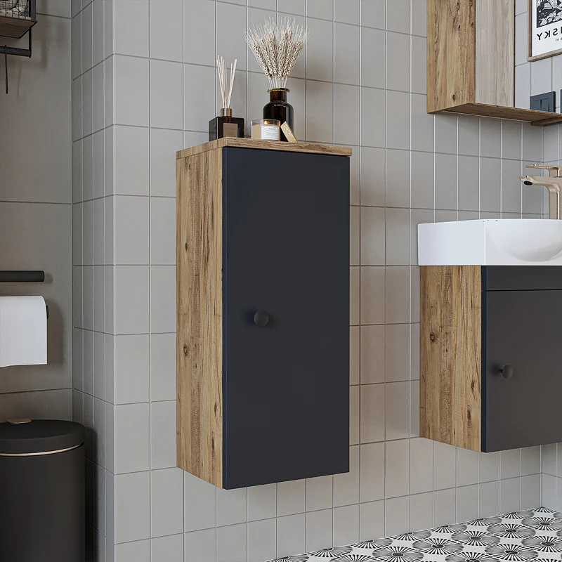 Roomart Badmöbel-Set PUNTO, 46 cm, schmales Gäste-WC-Set mit Spiegelschrank, in 4 Farben