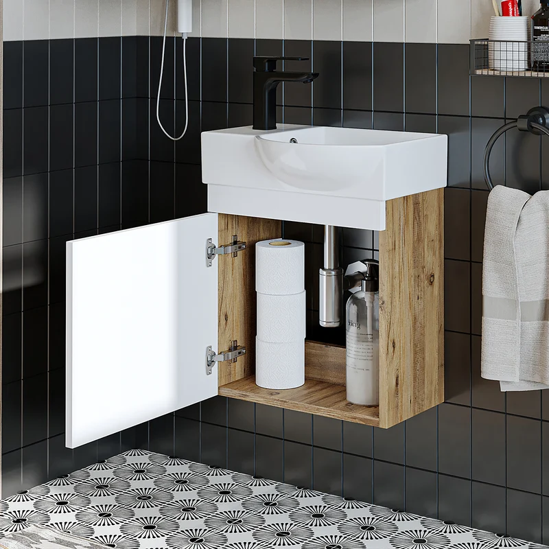 Roomart Badmöbel-Set PUNTO, 46 cm, schmales Gäste-WC-Set mit Spiegelschrank, in 4 Farben