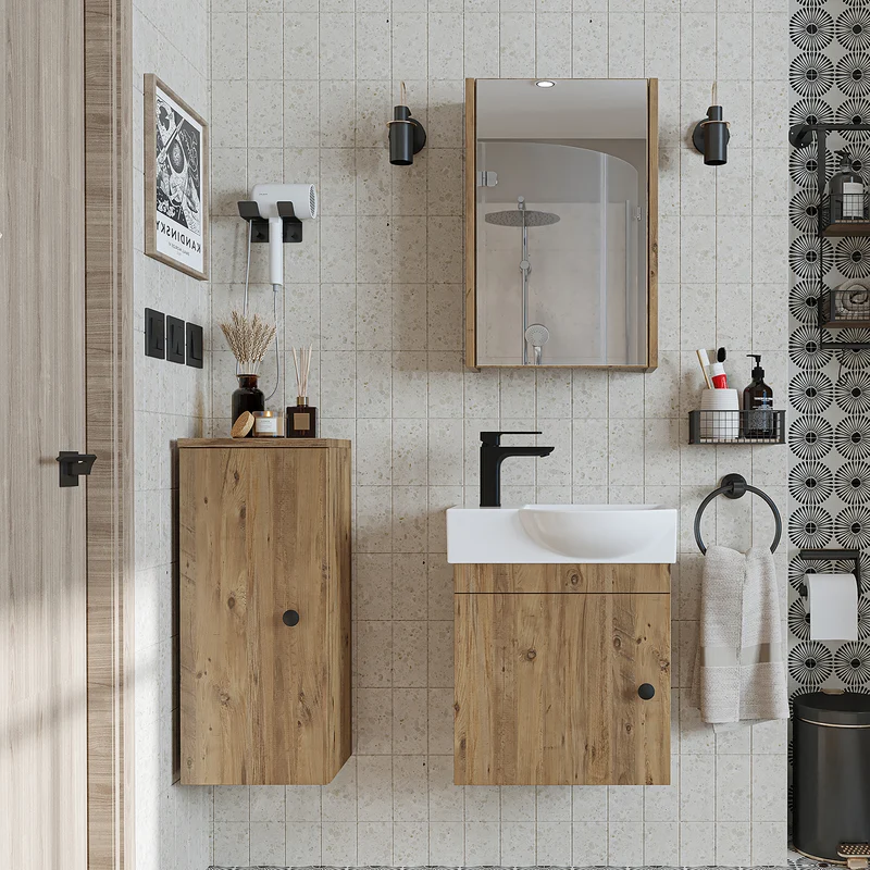 Roomart Badmöbel-Set PUNTO, 46 cm, schmales Gäste-WC-Set mit Spiegelschrank, in 4 Farben