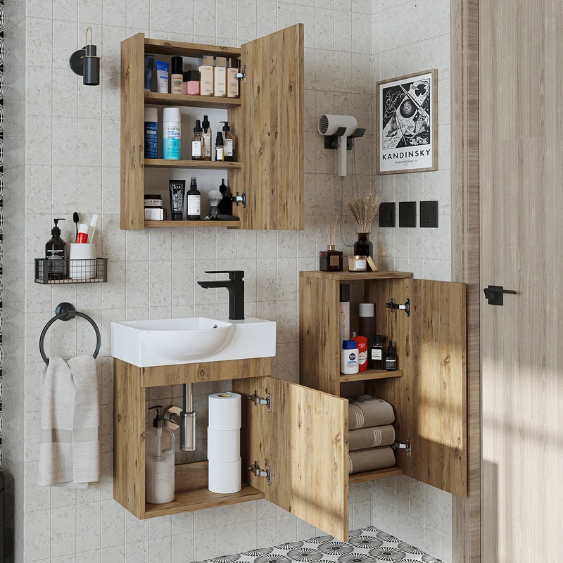 Roomart Badmöbel-Set PUNTO, 46 cm, schmales Gäste-WC-Set mit Spiegelschrank, in 4 Farben