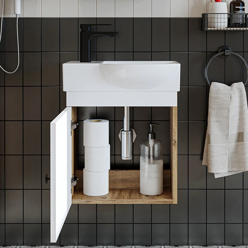 Roomart Badmöbel-Set PUNTO, 46 cm, schmales Gäste-WC-Set mit Spiegelschrank, in 4 Farben