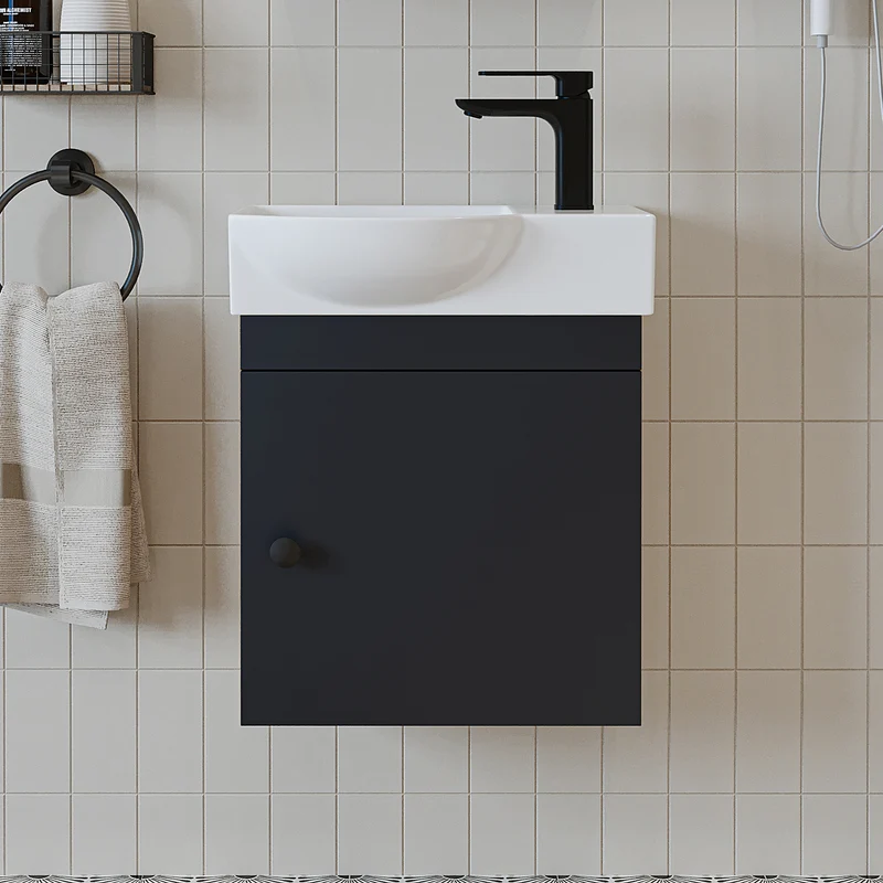 Roomart Badmöbel-Set PUNTO, 46 cm, schmales Gäste-WC-Set mit Spiegelschrank, in 4 Farben