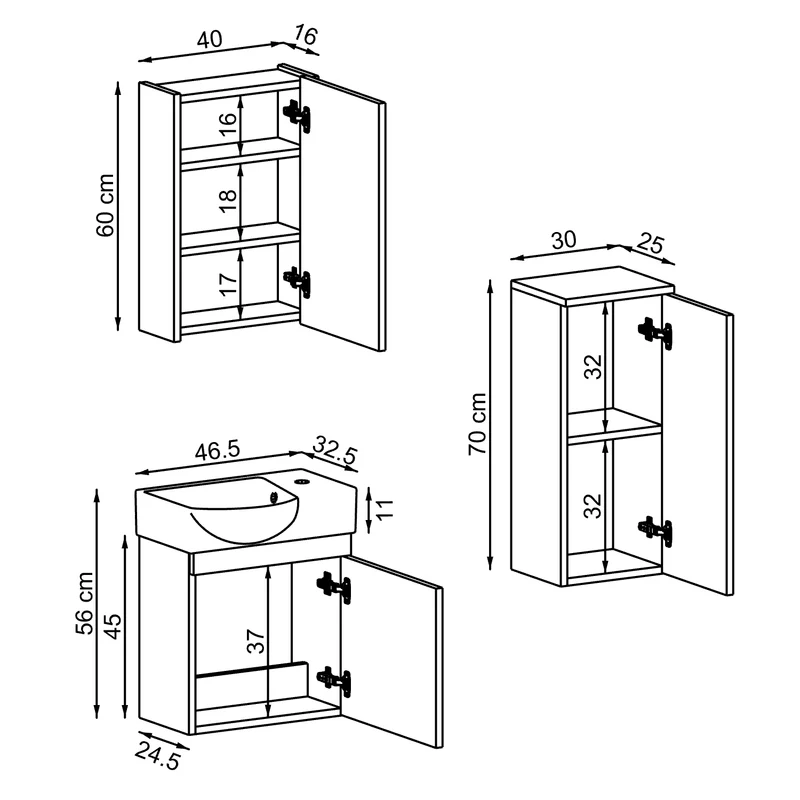 Roomart Badmöbel-Set PUNTO, 46 cm, schmales Gäste-WC-Set mit Spiegelschrank, in 4 Farben