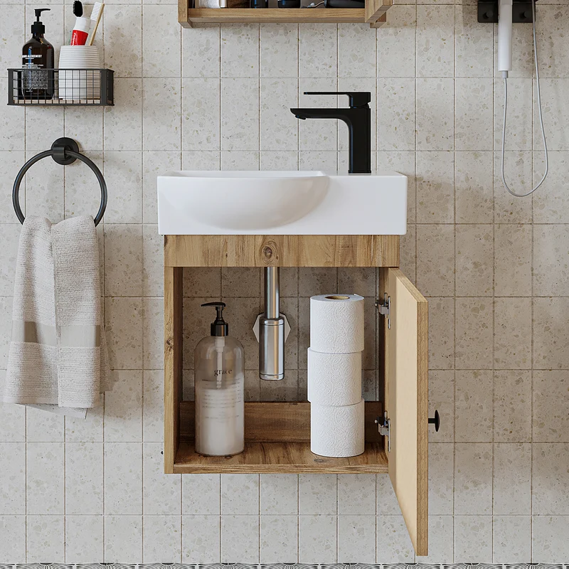 Roomart Badmöbel-Set PUNTO, 46 cm, schmales Gäste-WC-Set mit Spiegelschrank, in 4 Farben