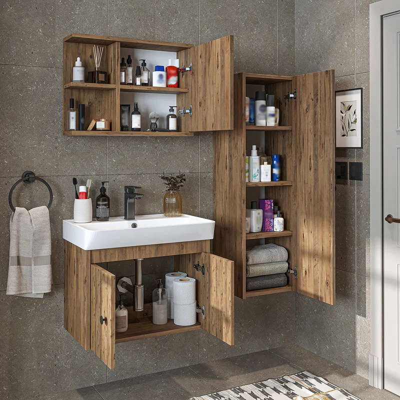 Roomart 4-teiliges Badmöbel-Set ADA, 60 cm, mit Waschbecken und Hochschrank, in 5 Farben