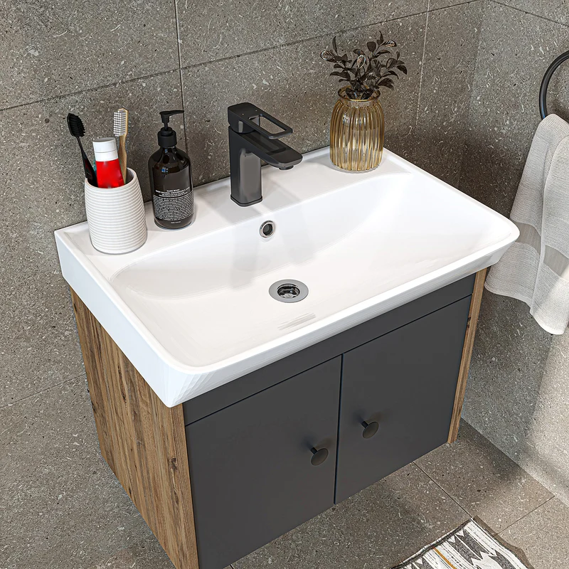Roomart 4-teiliges Badmöbel-Set ADA, 60 cm, mit Waschbecken und Hochschrank, in 5 Farben