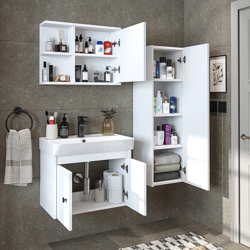 Roomart 4-teiliges Badmöbel-Set ADA, 60 cm, mit Waschbecken und Hochschrank, in 5 Farben