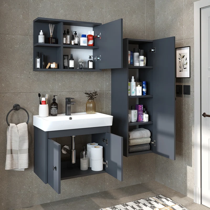 Roomart 4-teiliges Badmöbel-Set ADA, 60 cm, mit Waschbecken und Hochschrank, in 5 Farben