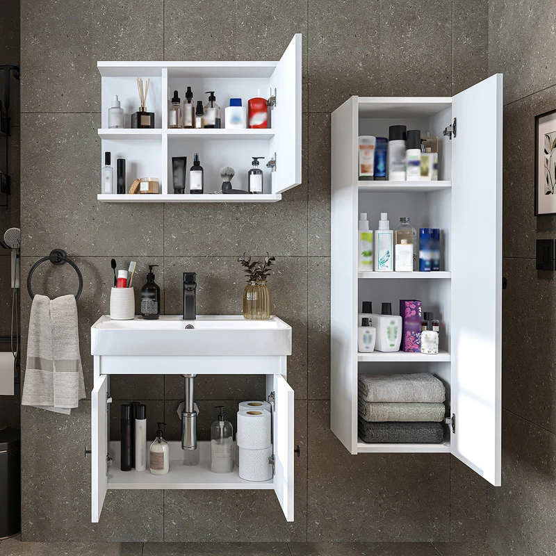 Roomart 4-teiliges Badmöbel-Set ADA, 60 cm, mit Waschbecken und Hochschrank, in 5 Farben