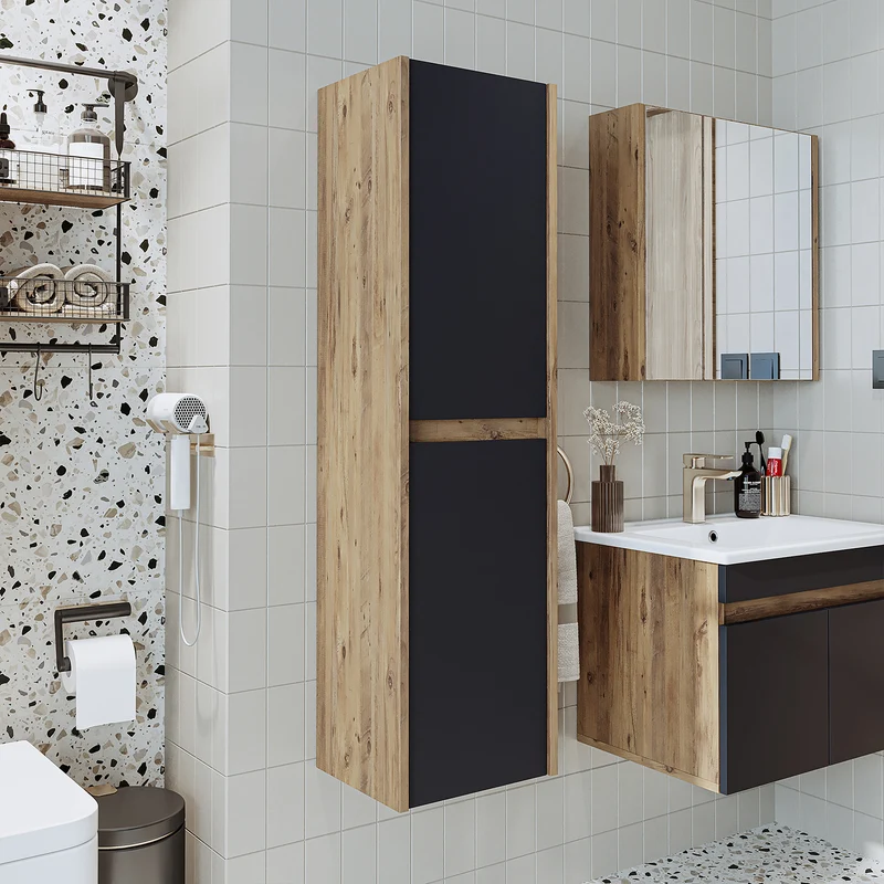 Roomart 3-teiliges Badmöbel-Set MELONA-S1, 65 cm, ohne Becken, mit Hochschrank, in 4 Farben