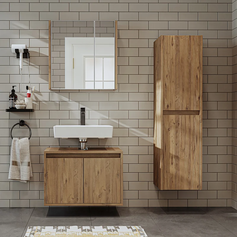 Roomart 3-teiliges Badmöbel-Set MELONA-S1, 65 cm, ohne Becken, mit Hochschrank, in 4 Farben