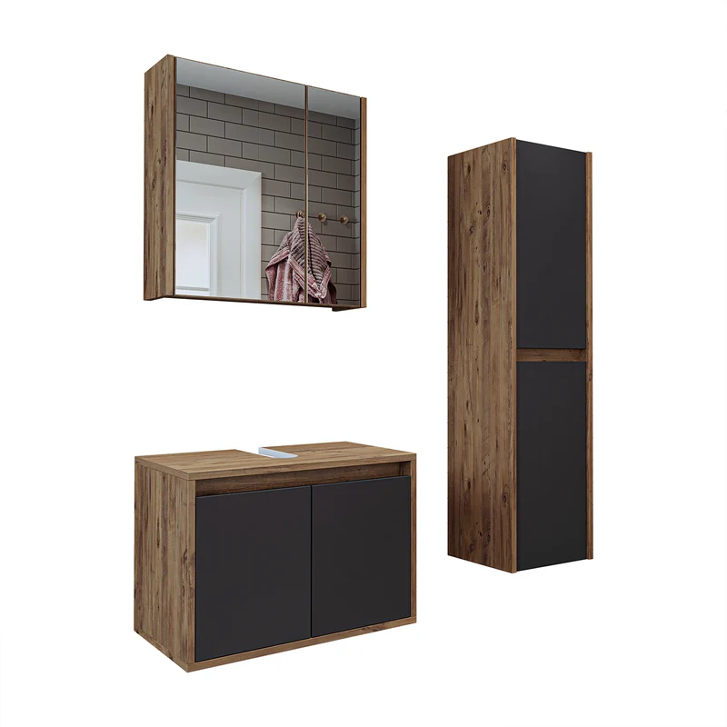 Roomart 3-teiliges Badmöbel-Set MELONA-S1, 65 cm, ohne Becken, mit Hochschrank, in 4 Farben