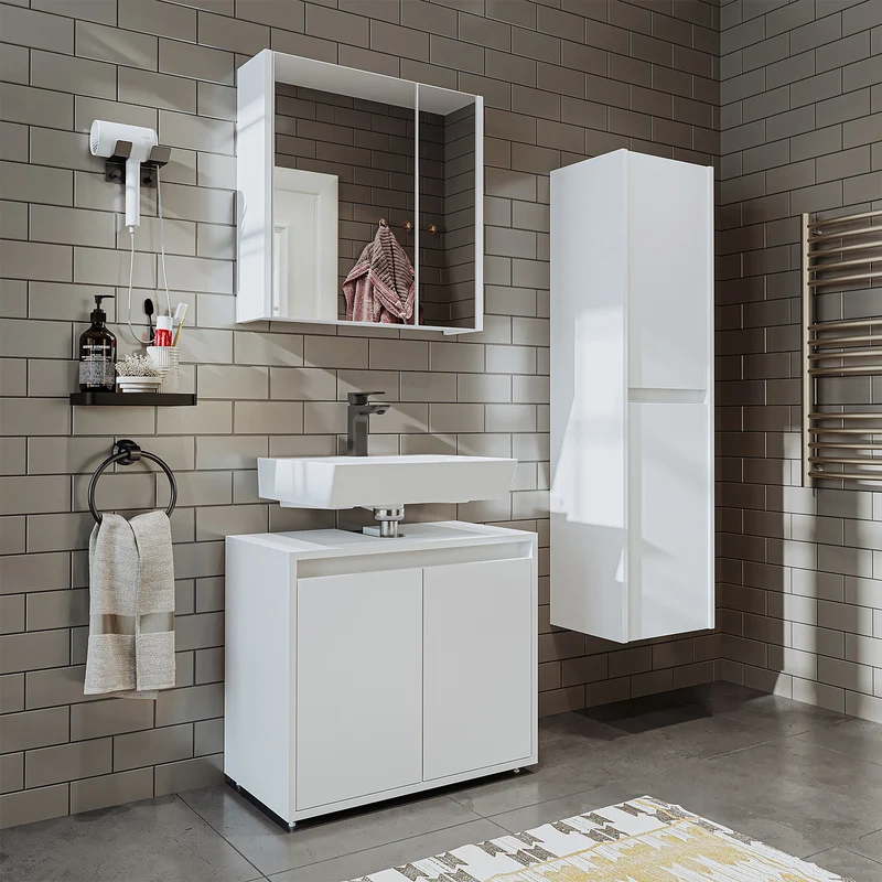 Roomart 3-teiliges Badmöbel-Set MELONA-S2, 65 cm, ohne Becken, mit Spiegel- und Hochschrank, in 4 Farben