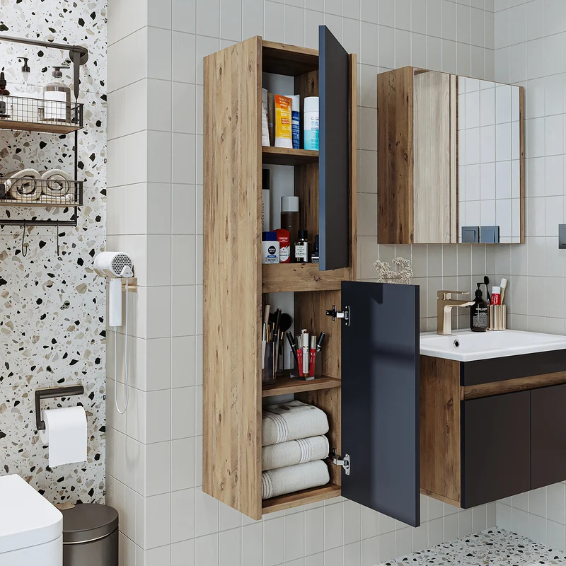 Roomart 3-teiliges Badmöbel-Set MELONA-S2, 65 cm, ohne Becken, mit Spiegel- und Hochschrank, in 4 Farben