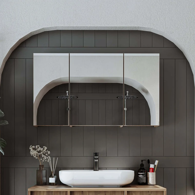 Roomart 4-teiliges Badmöbel-Set GUSTO, 120 cm, mit ovalem Waschbecken und Hochschrank, in 2 Farben
