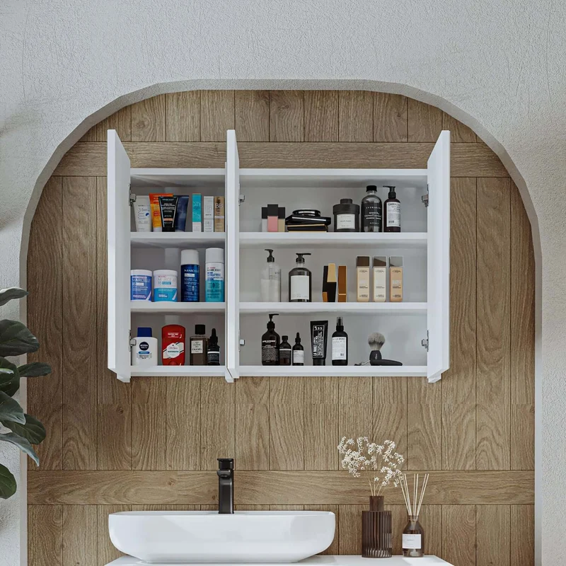 Roomart 4-teiliges Badmöbel-Set GUSTO-ATL, 90 cm, eckiges Becken mit Hochschrank, in 2 Farben