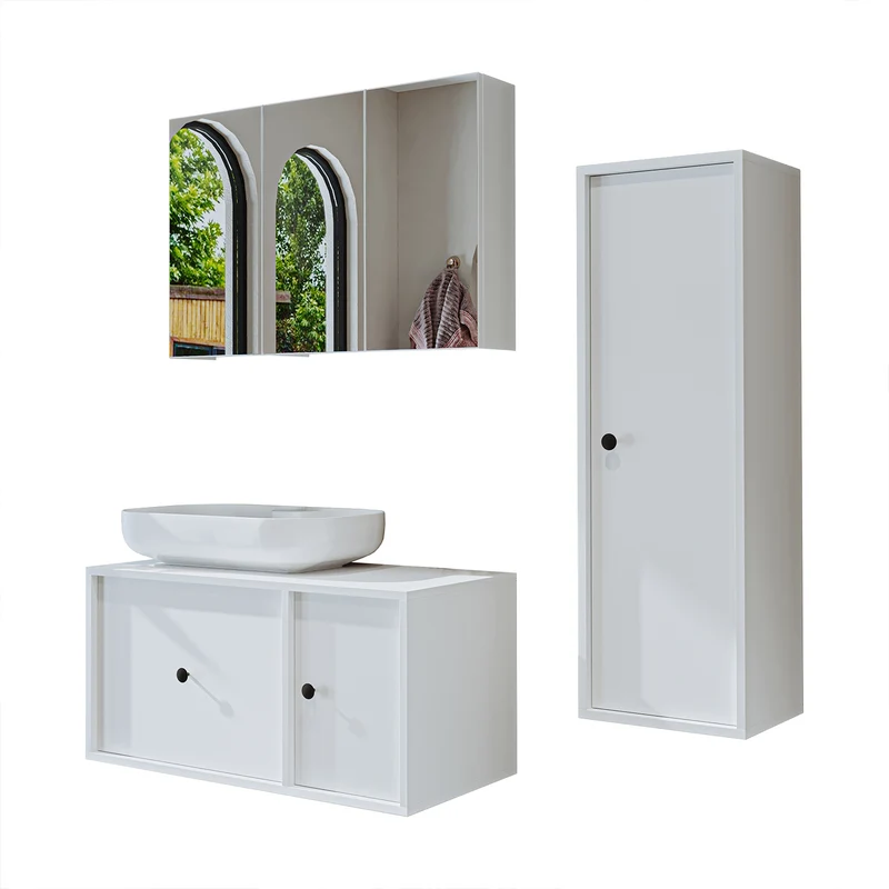 Roomart 4-teiliges Badmöbel-Set GUSTO, 90 cm, mit ovalem Becken, in 2 Farben