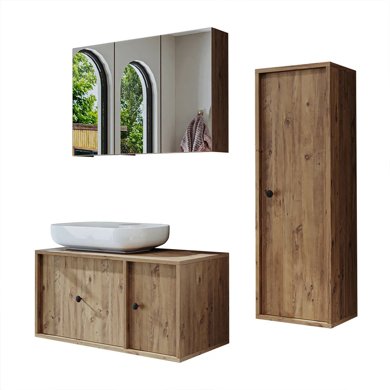 Roomart 4-teiliges Badmöbel-Set GUSTO, 90 cm, mit ovalem Becken, in 2 Farben