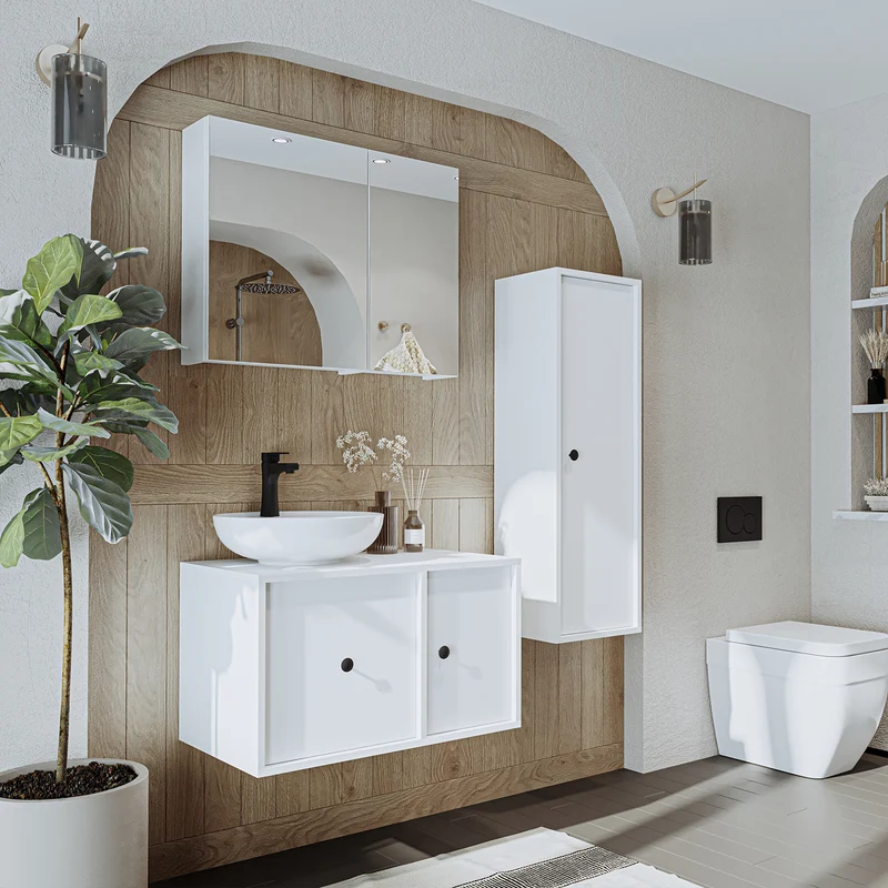 Roomart 4-teiliges Badmöbel-Set GUSTO, 75 cm, mit rundem Becken, in 2 Farben