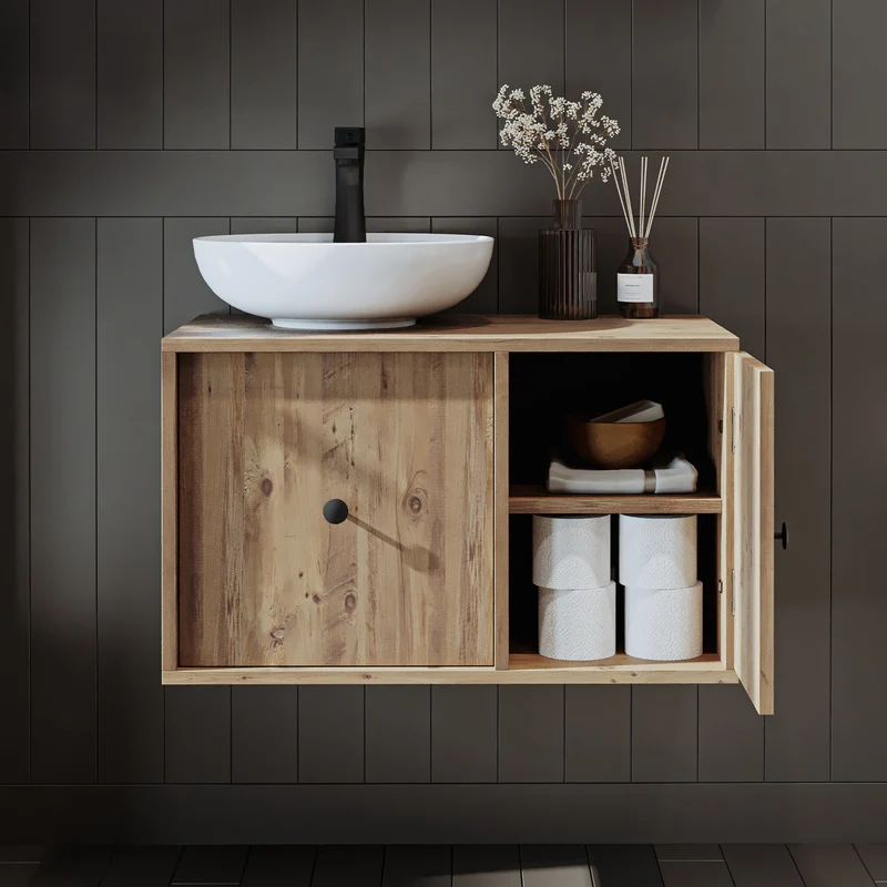 Roomart 4-teiliges Badmöbel-Set GUSTO, 75 cm, mit rundem Becken, in 2 Farben