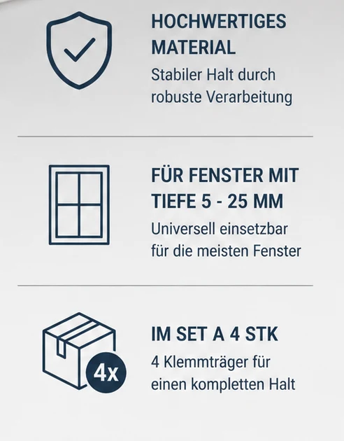 ourdeco® Metall Klemmträger für Plissee | Set 4 Stück | weiß