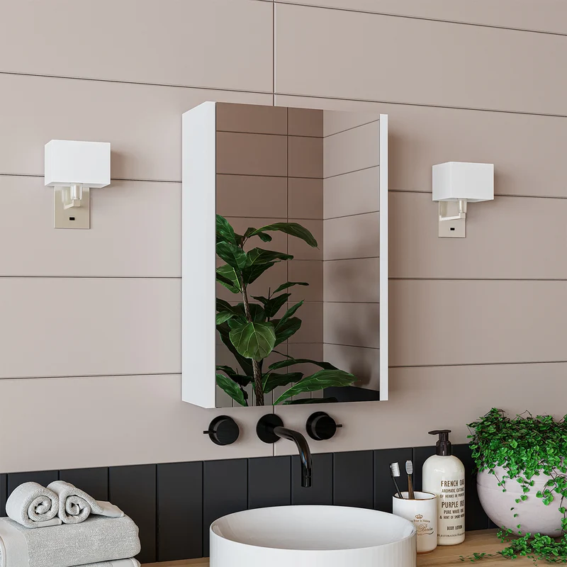 Roomart 4-teiliges Badmöbel-Set LEO, 46 cm, schmales Gäste-WC-Set mit Spiegelschrank, in 4 Farben