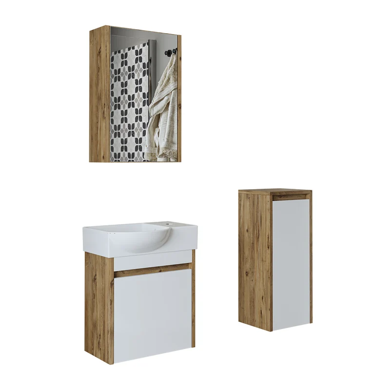 Roomart 4-teiliges Badmöbel-Set LEO, 46 cm, schmales Gäste-WC-Set mit Spiegelschrank, in 4 Farben