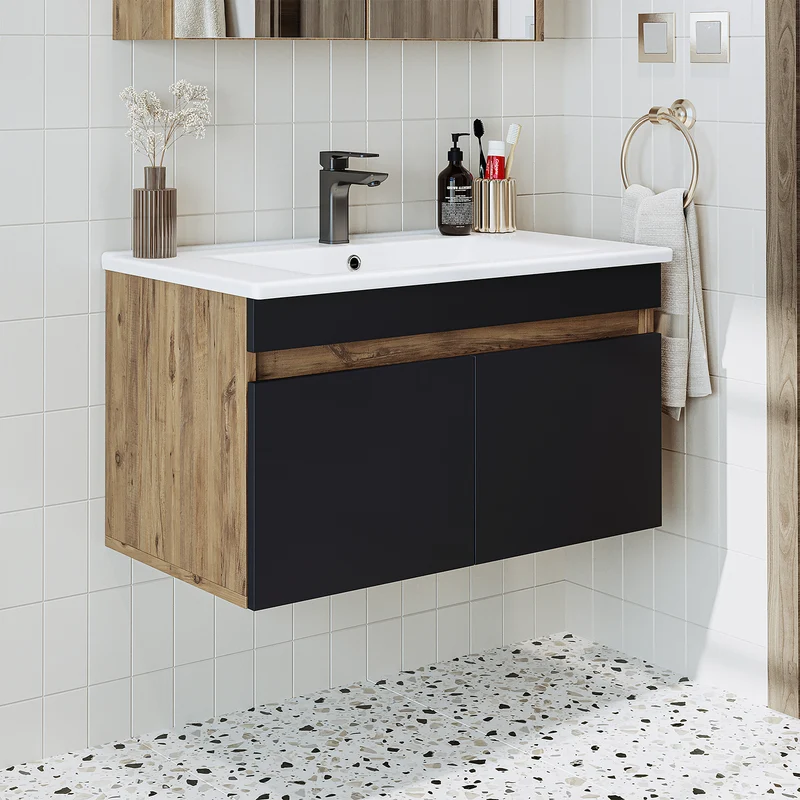 Roomart ATRIA Waschtisch mit Unterschrank, 85 cm, mit Keramikbecken, in 4 Farben