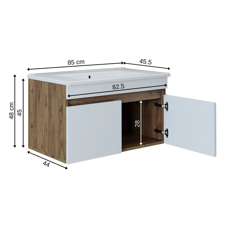 Roomart ATRIA Waschtisch mit Unterschrank, 85 cm, mit Keramikbecken, in 4 Farben