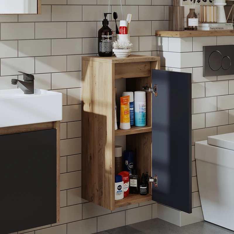 Roomart Badezimmer Seitenschrank, 30 cm, hängend mit Tür und offenem Fach, in 5 Farben
