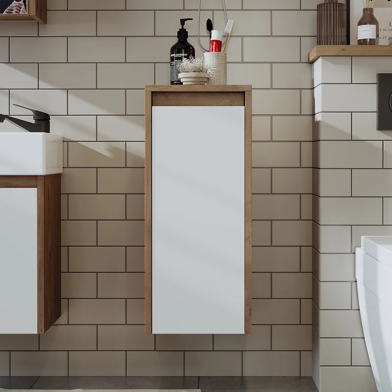 Roomart Badezimmer Seitenschrank, 30 cm, hängend mit Tür und offenem Fach, in 5 Farben