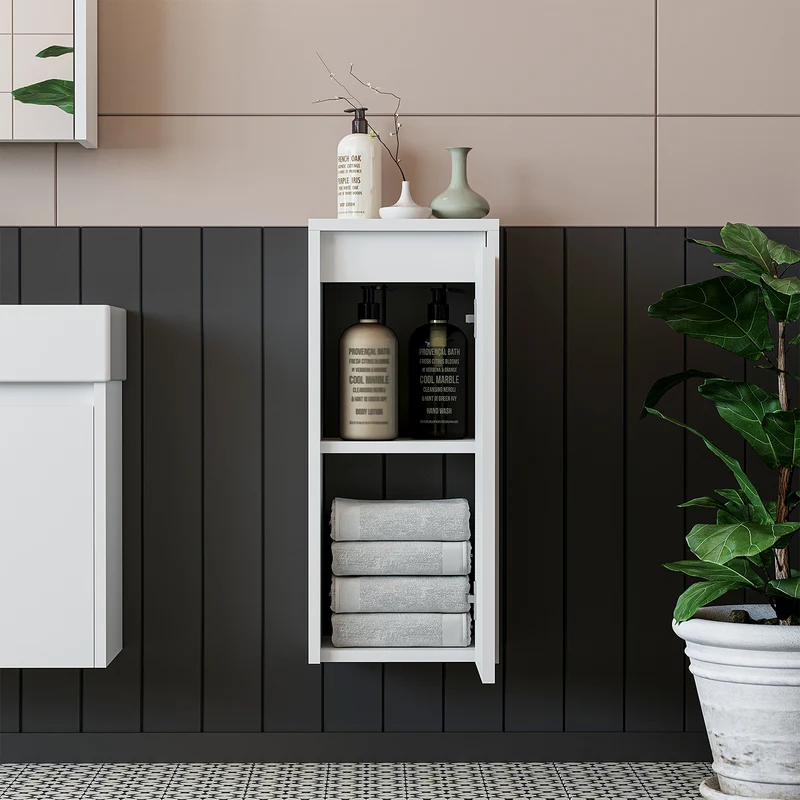 Roomart Badezimmer Seitenschrank, 30 cm, hängend mit Tür und offenem Fach, in 5 Farben