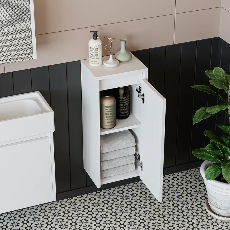 Roomart Badezimmer Seitenschrank, 30 cm, hängend mit Tür und offenem Fach, in 5 Farben