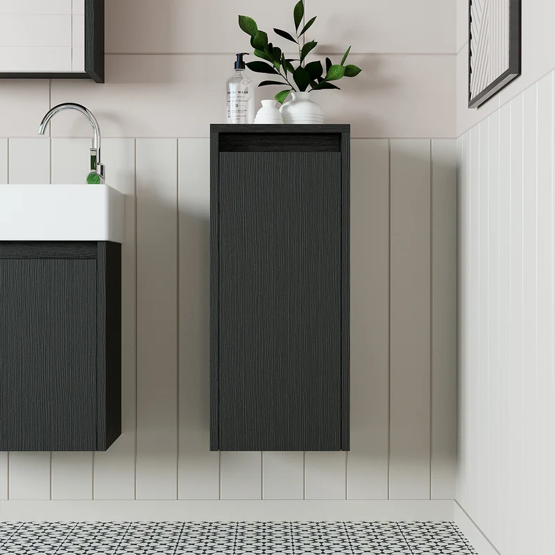 Roomart Badezimmer Seitenschrank, 30 cm, hängend mit Tür und offenem Fach, in 5 Farben