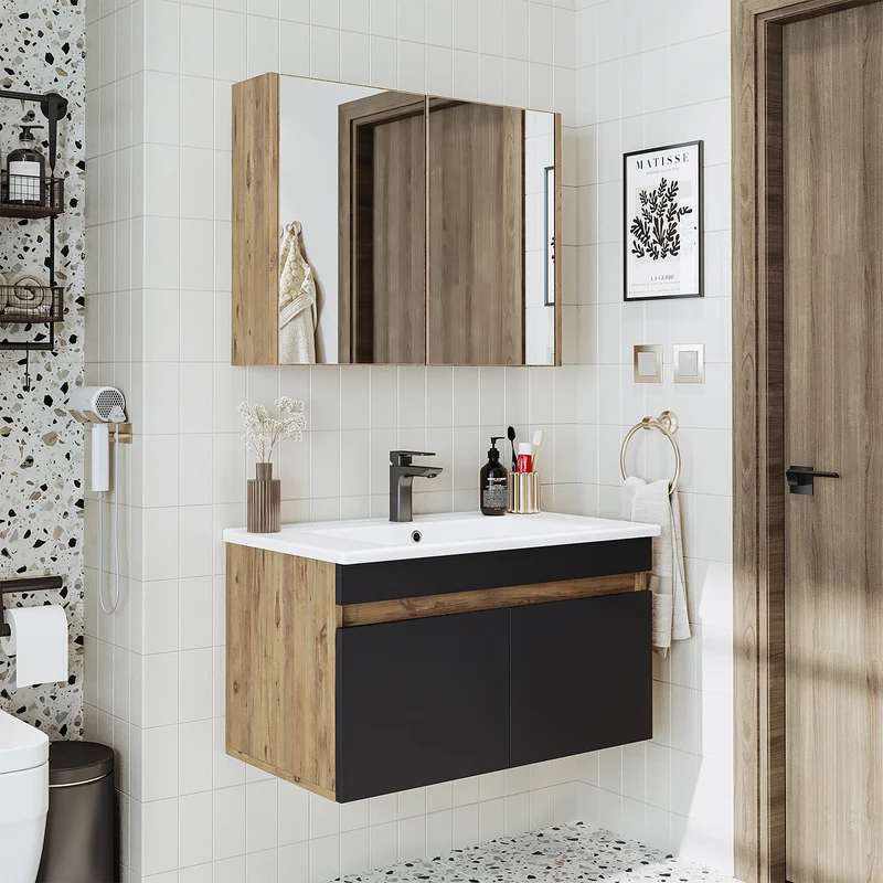 Roomart 3-teiliges Badmöbel-Set ATRIA, 85 cm, mit Keramikbecken und Spiegelschrank, in 4 Farben