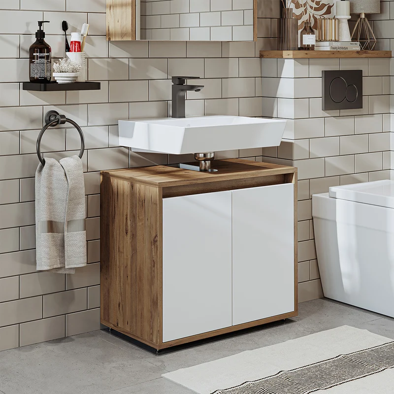 Roomart Badezimmer Unterschrank, 65 cm, ohne Waschbecken, mit 2 Türen, in 4 Farben