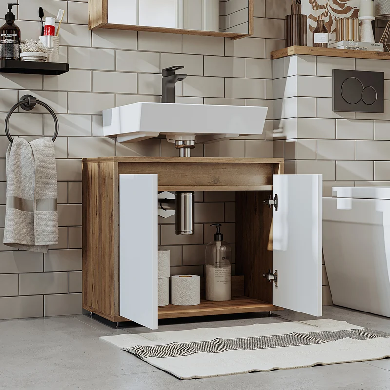 Roomart Badezimmer Unterschrank, 65 cm, ohne Waschbecken, mit 2 Türen, in 4 Farben
