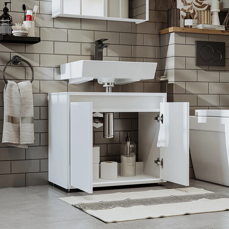 Roomart Badezimmer Unterschrank, 65 cm, ohne Waschbecken, mit 2 Türen, in 4 Farben