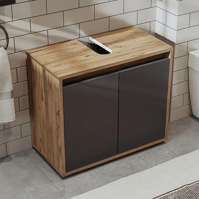Roomart Badezimmer Unterschrank, 65 cm, ohne Waschbecken, mit 2 Türen, in 4 Farben