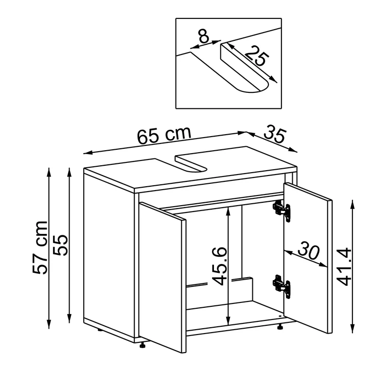 Roomart Badezimmer Unterschrank, 65 cm, ohne Waschbecken, mit 2 Türen, in 4 Farben