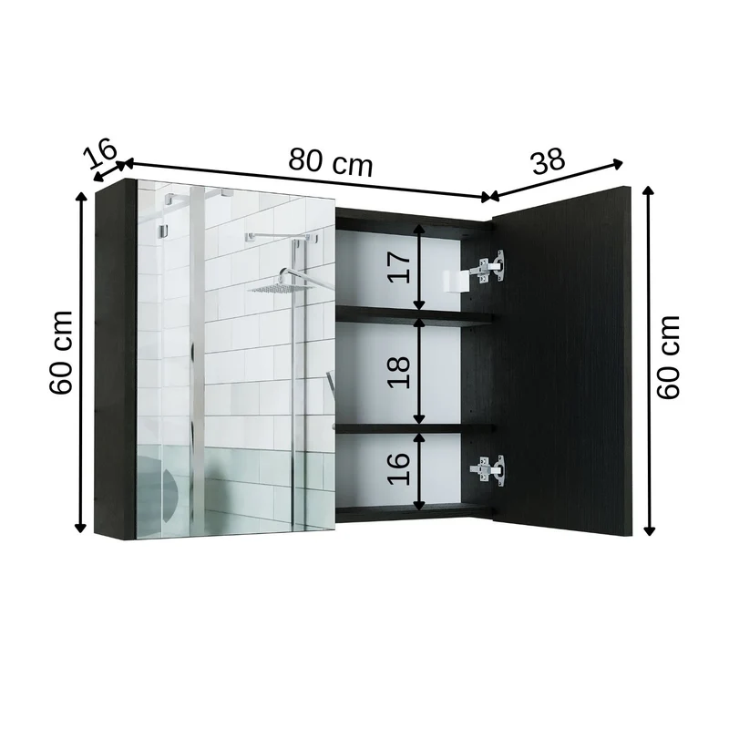 Roomart Badezimmer Spiegelschrank, 60 oder 80 cm, mit Soft-Close-Türen, in 3 Farben