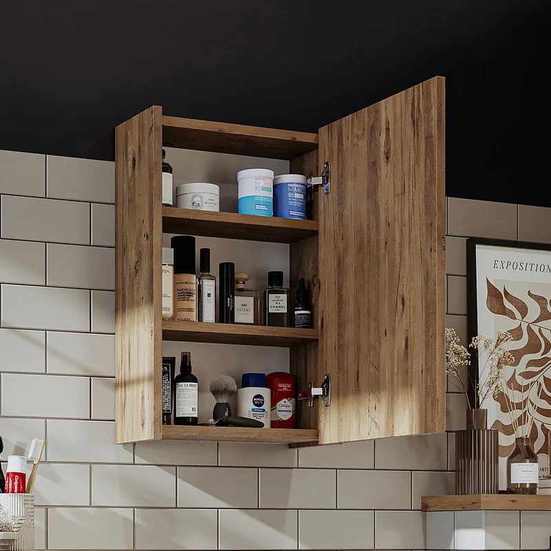 Roomart 4-teiliges Badmöbel-Set MINI, 50 cm, mit Keramikbecken, Spiegel- und Seitenschrank, in 5 Farben