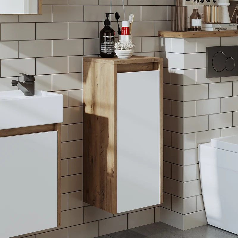Roomart 4-teiliges Badmöbel-Set MINI, 50 cm, mit Keramikbecken, Spiegel- und Seitenschrank, in 5 Farben