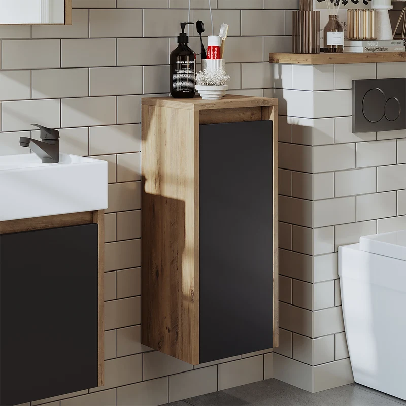 Roomart 4-teiliges Badmöbel-Set MINI, 50 cm, mit Keramikbecken, Spiegel- und Seitenschrank, in 5 Farben